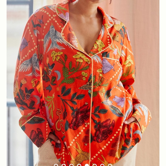 Anthropologie Rosa de Weerd Flannel Sleep Top Botanical Dreamy Medium Petite NWT - Picture 1 of 12